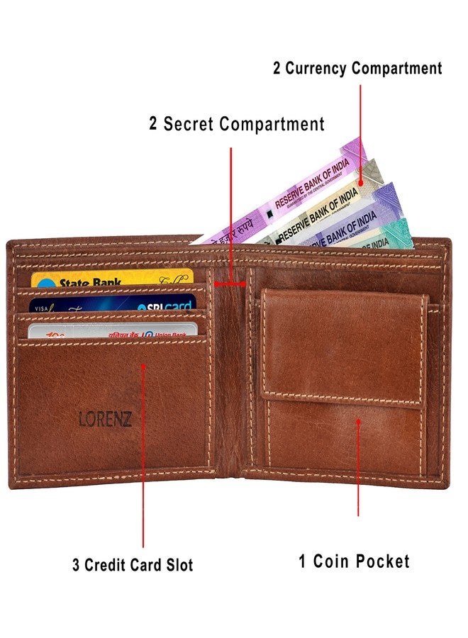LORENZ® RFID Blocking Genuine Crunch Leather Texture Wallet for Men | Tan Bi-Fold Wallet | Men's Wallet Purse | GL-44 - Image 3